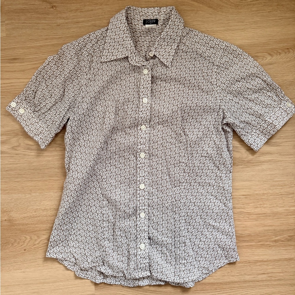 J. Crew Women’s  Cream Patterned Button Down Shirt